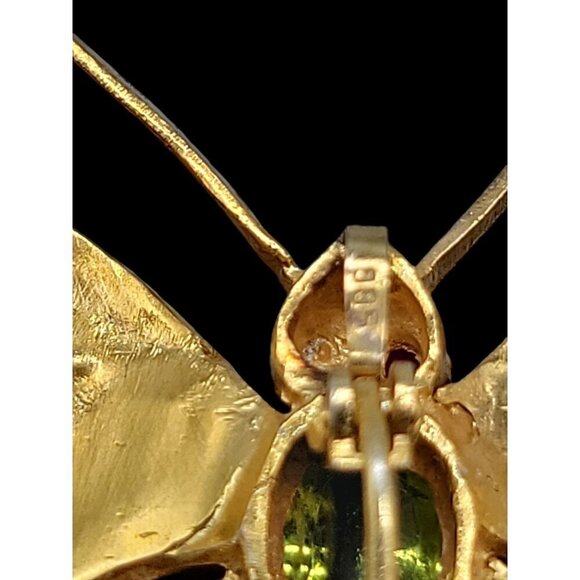Diamond Emerald Peridot Gilded Brooch Pendant 585 Bail 24k Gold Plated Sterling - Picture 11 of 16